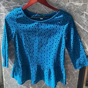 Pim + Larkin Blue Eyelet Peplum Top